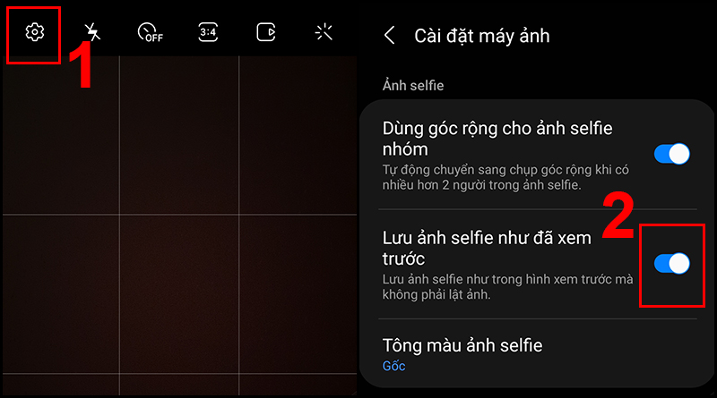 Bật Lưu ảnh selfie như đã xem trước